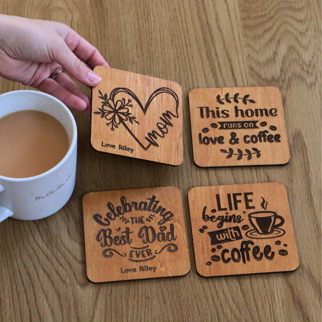 Set of Four Personalised Wooden Coasters