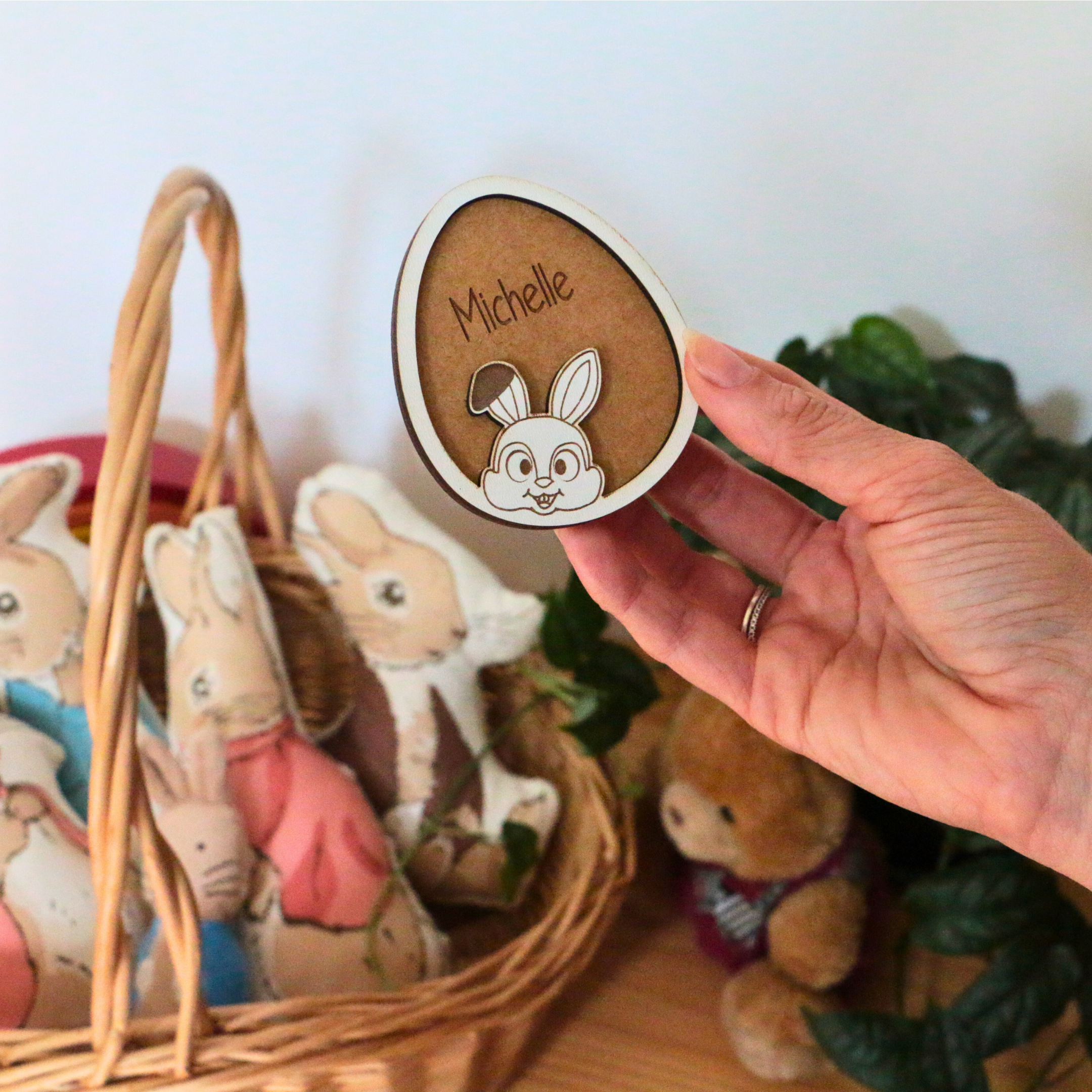 Personalised Wooden Easter Tag – Bunny with Flopped Ear