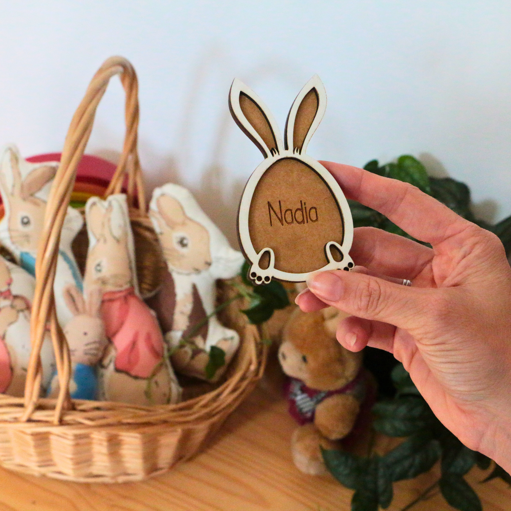 Personalised Wooden Easter Tag – Bunny Feet Design