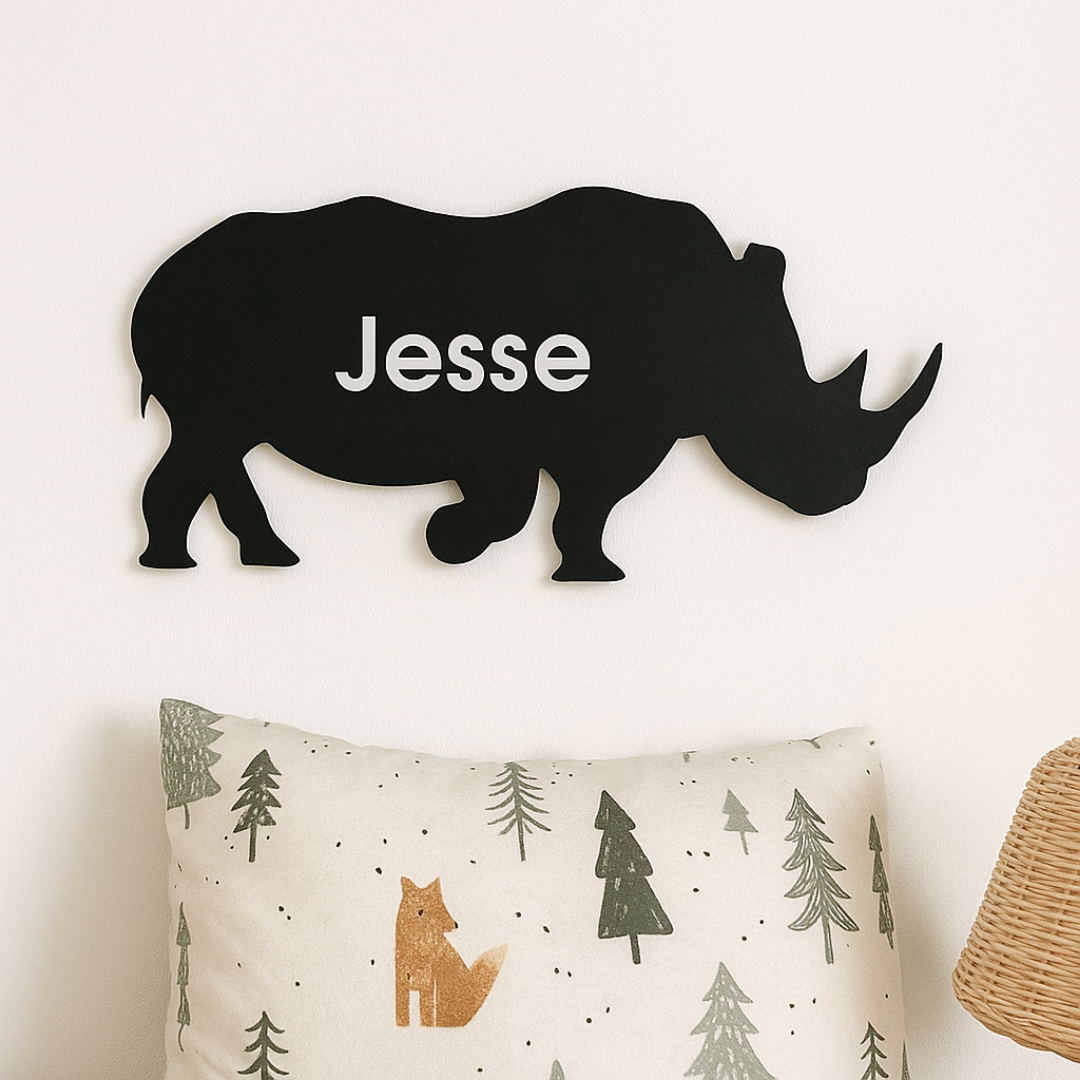 Personalised Wooden Rhino Name Plaque