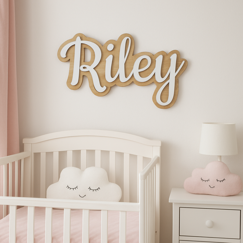 Double Layered Wood & Acrylic Name Plaque (Black & White Acrylic)